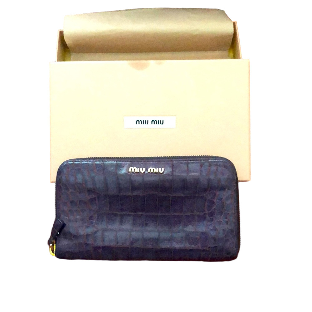 Miu crocodile Wallet With Box Purple round zipper